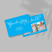 Blue Script Photo Collage Graduation Announcement Kaart