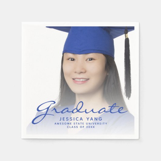 Blue Script Photo Graduation Party Servet (Voorkant)