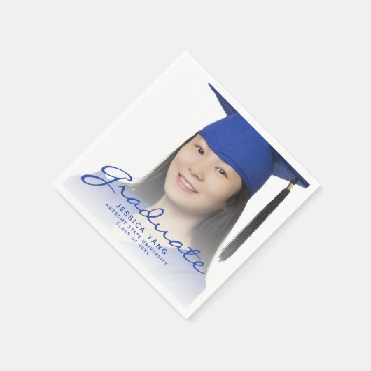 Blue Script Photo Graduation Party Servet (Hoek)