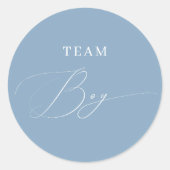 Blue Script Team Boy Gender Reveal Ronde Sticker (Voorkant)