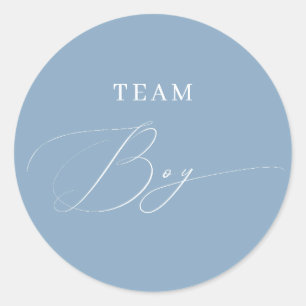 Blue Script Team Boy Gender Reveal Ronde Sticker