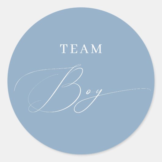 Blue Script Team Boy Gender Reveal Ronde Sticker (Voorkant)