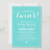Blue Script Twins Baby shower Invitation Kaart (Voorkant)