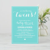 Blue Script Twins Baby shower Invitation Kaart (Staand voorkant)