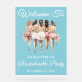 Blue Script Winter Bachelorette Party Welkom Acryl Bord (Voorkant)