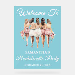 Blue Script Winter Bachelorette Party Welkom Acryl Bord