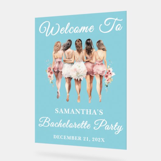 Blue Script Winter Bachelorette Party Welkom Acryl Bord (Hoek)