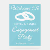 Blue Script Winter Engagement Party Welkom Acryl Bord (Voorkant)