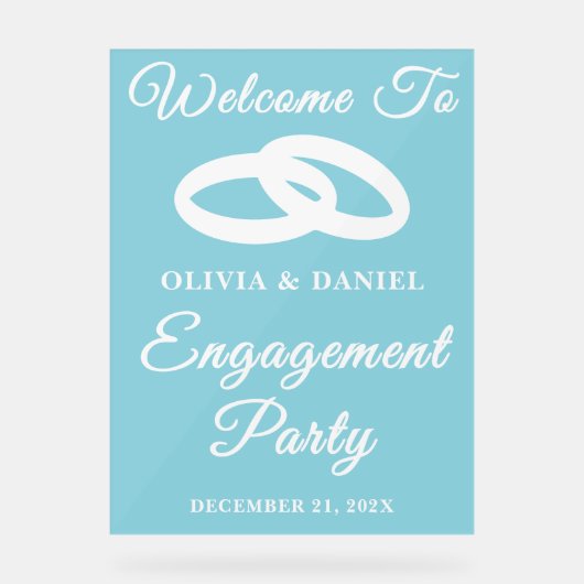 Blue Script Winter Engagement Party Welkom Acryl Bord (Voorkant)