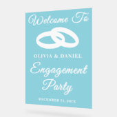 Blue Script Winter Engagement Party Welkom Acryl Bord (Hoek)