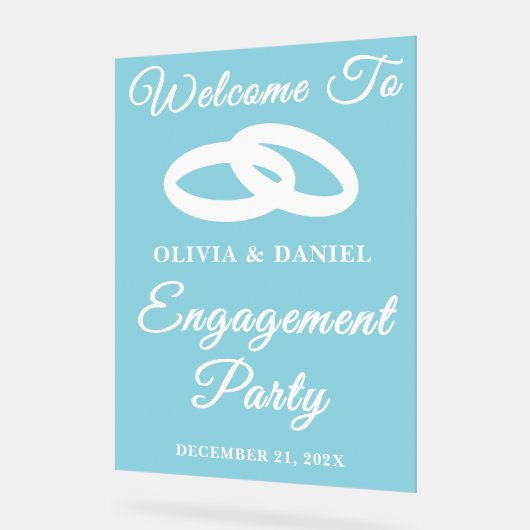 Blue Script Winter Engagement Party Welkom Acryl Bord (Hoek)