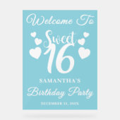 Blue Script Winter Sweet 16 Verjaardag Welkom Acryl Bord (Voorkant)