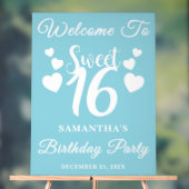 Blue Script Winter Sweet 16 Verjaardag Welkom Acryl Bord (Neutraal)