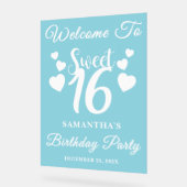 Blue Script Winter Sweet 16 Verjaardag Welkom Acryl Bord (Hoek)