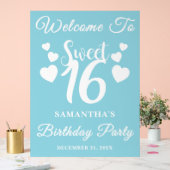 Blue Script Winter Sweet 16 Verjaardag Welkom Acryl Bord (Huwelijk)