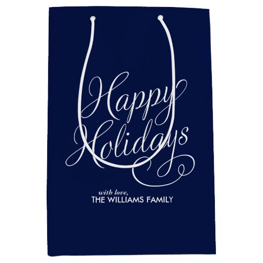 Blue Scripted Prettige feestdagen Medium Cadeauzakje (Voorkant)