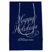 Blue Scripted Prettige feestdagen Medium Cadeauzakje (Achterkant)