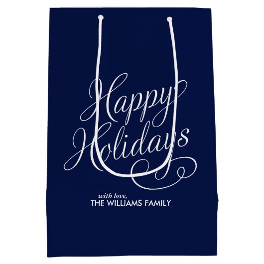 Blue Scripted Prettige feestdagen Medium Cadeauzakje (Achterkant)