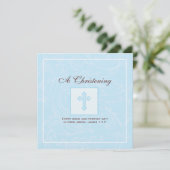 Blue Scroll Boy Christening Uitnodiging (Staand voorkant)