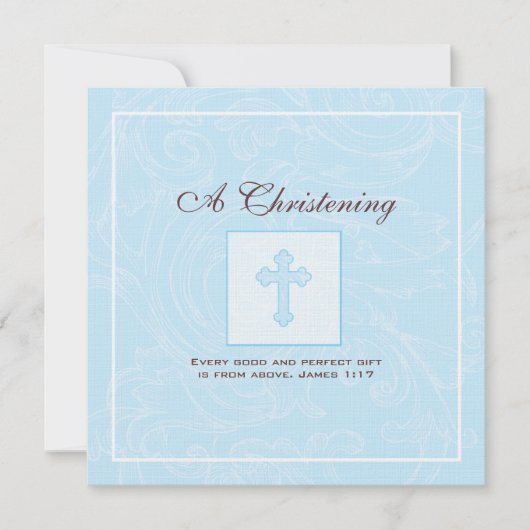 Blue Scroll Boy Christening Uitnodiging (Voorkant)