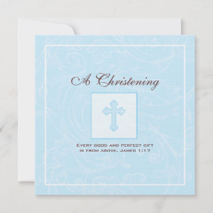 Blue Scroll Boy Christening Uitnodiging