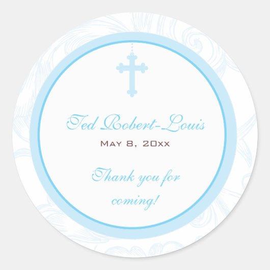 Blue Scroll Cross Address Label/Favor Sticker (Voorkant)
