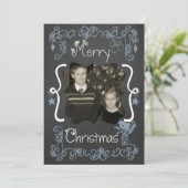 Blue Scrolls Gepersonaliseerd Foto Vakantie Kaart (Staand voorkant)