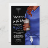 Blue Scrubs Verpleegschool Afstuderen Uitnodiging (Voorkant / Achterkant)