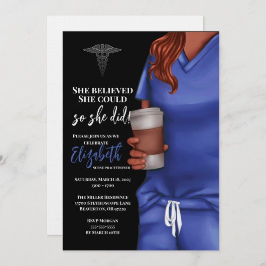Blue Scrubs Verpleegschool Afstuderen Uitnodiging (Voorkant / Achterkant)
