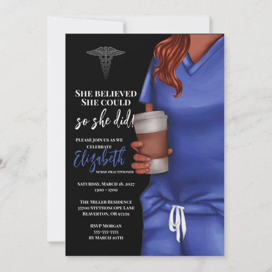 Blue Scrubs Verpleegschool Afstuderen Uitnodiging (Voorkant)