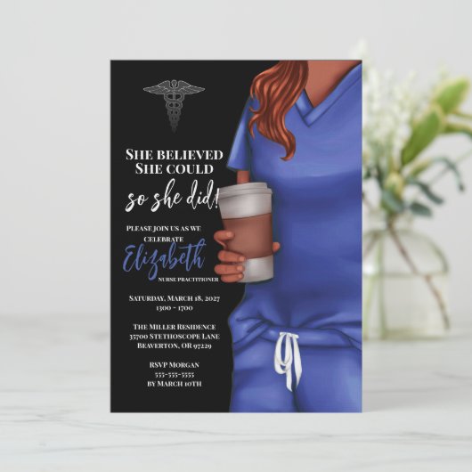 Blue Scrubs Verpleegschool Afstuderen Uitnodiging (Staand voorkant)