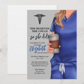 Blue Scrubs Verpleegschool Afstuderen Uitnodiging (Voorkant / Achterkant)