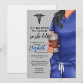 Blue Scrubs Verpleegschool Afstuderen Uitnodiging (Voorkant / Achterkant)