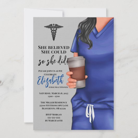 Blue Scrubs Verpleegschool Afstuderen Uitnodiging (Voorkant)