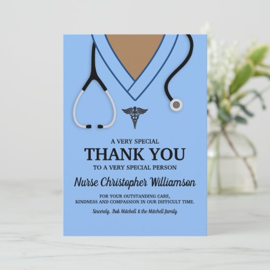 Blue Scrubs verpleegster bedankt kaart (Staand voorkant)