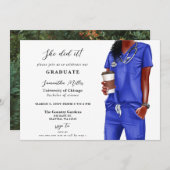 Blue scrubs verpleegster foto ze deed het Afstuder Kaart (Voorkant / Achterkant)