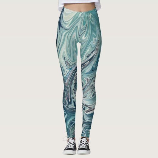 Blue Sea Abstract Painting Leggings (Voorkant)