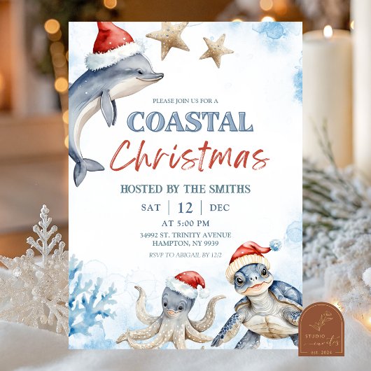Blue Sea Animal Coastal Christmas Kaart