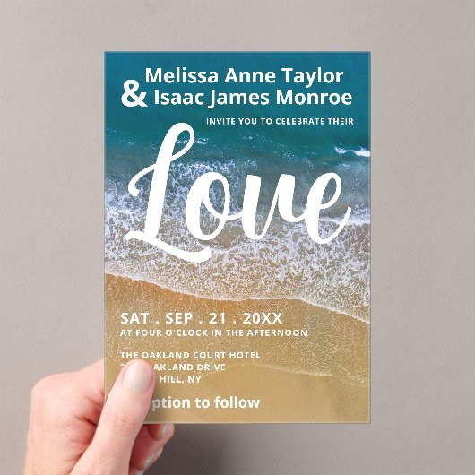 Blue Sea Beach Wedding Acryl Uitnodigingen (Insitu (Draagbaar))