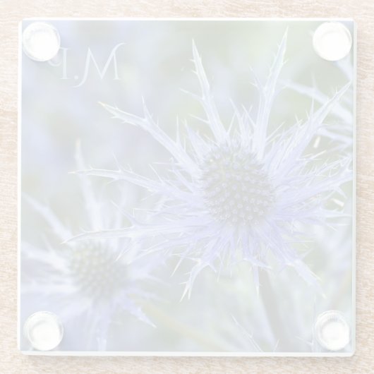 Blue Sea Holly Thistle Monogram Glazen Onderzetter (Achterkant)