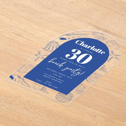 Blue Sea Shells Beach Summer Birthday Party Arch Acryl Uitnodigingen (Laagn)