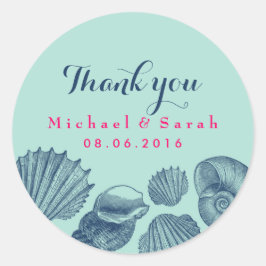 Blue Sea shells Beach Wedding Dank je Sticker