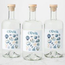 Blue Sea Shells Liquor Label | Custom Name Likeurfles Etiket