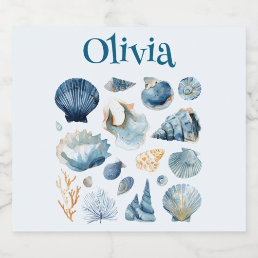Blue Sea Shells Liquor Label | Custom Name Likeurfles Etiket (Enkel label)