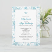 Blue Sea Shells Starfish boy baby shower uit te no Kaart (Staand voorkant)