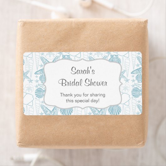 Blue Sea shells Water Bottle label - pas het aan! (Insitu)