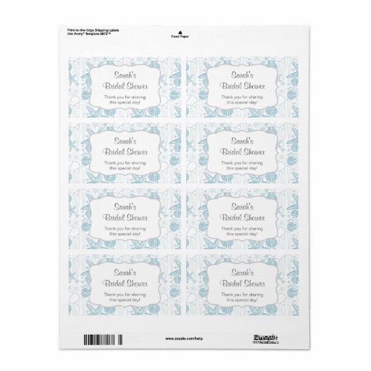 Blue Sea shells Water Bottle label - pas het aan! (Full Sheet)