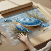 Blue Sea Turtle Coastal Beach Art Print | Poster