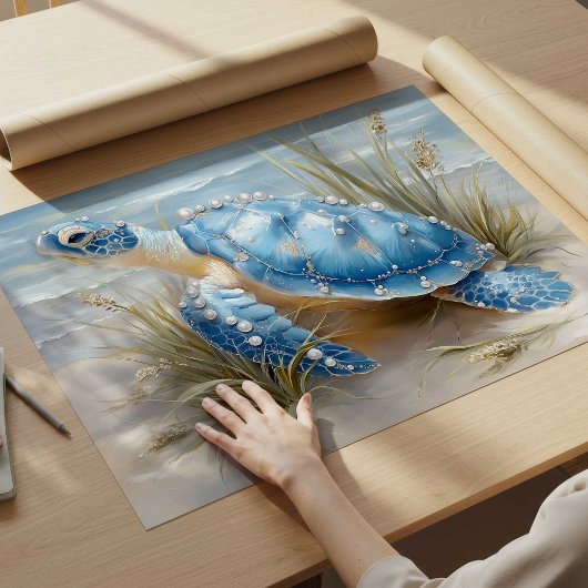 Blue Sea Turtle Coastal Beach Art Print | Poster