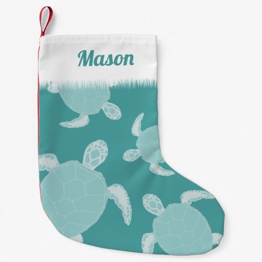 Blue Sea Turtle Kleine Kerstsok (Voorkant)